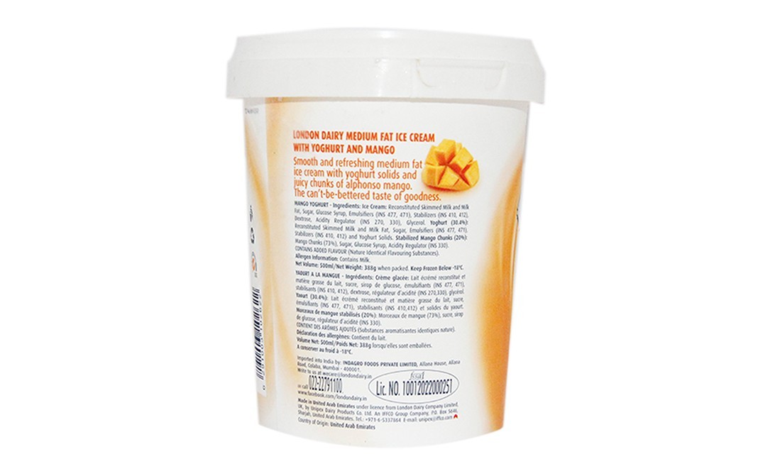 London Dairy Ice Cream with Yoghurt Mango   Cup  500 millilitre